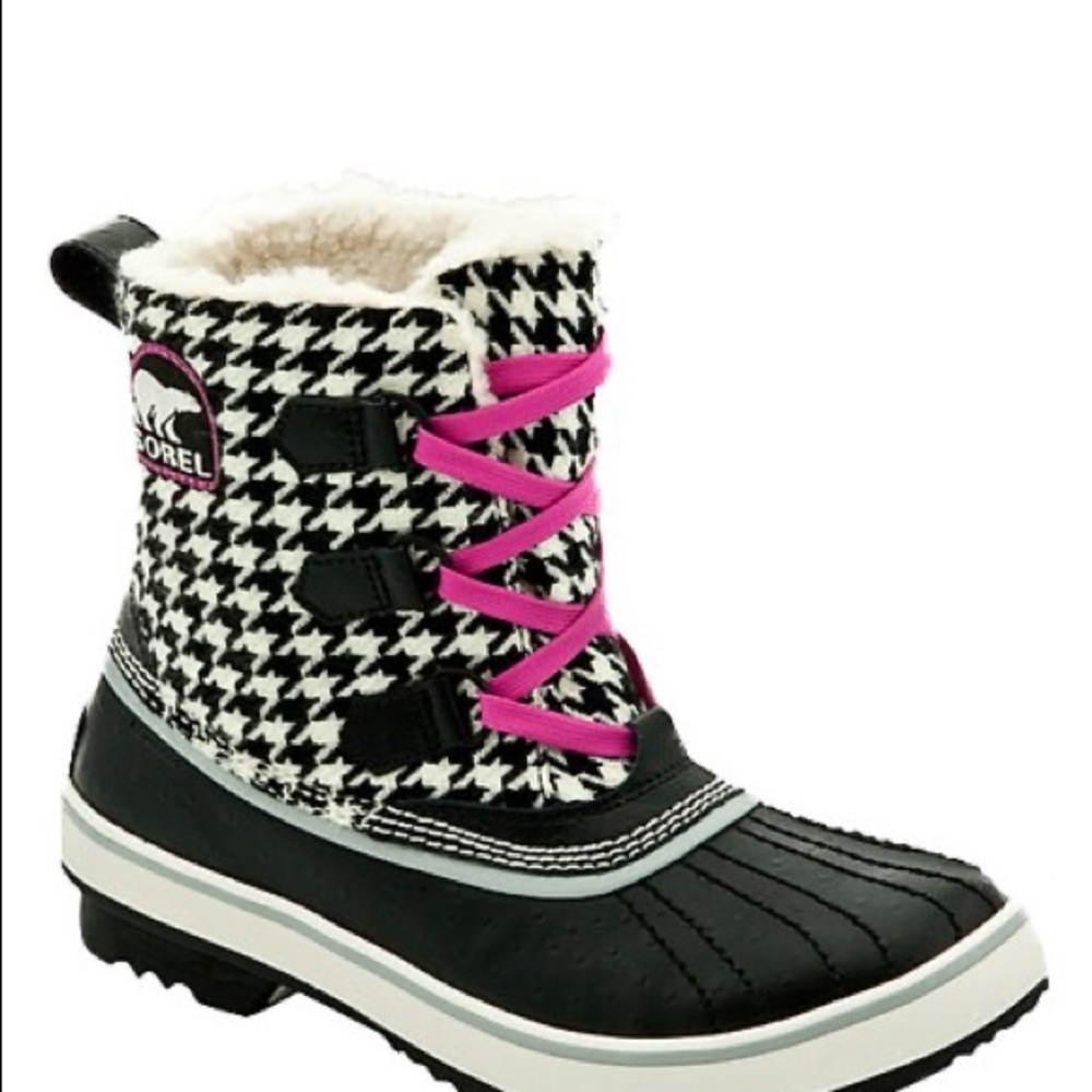 Sorel Black & Grout Tivoli Houndstooth Boot Size 7